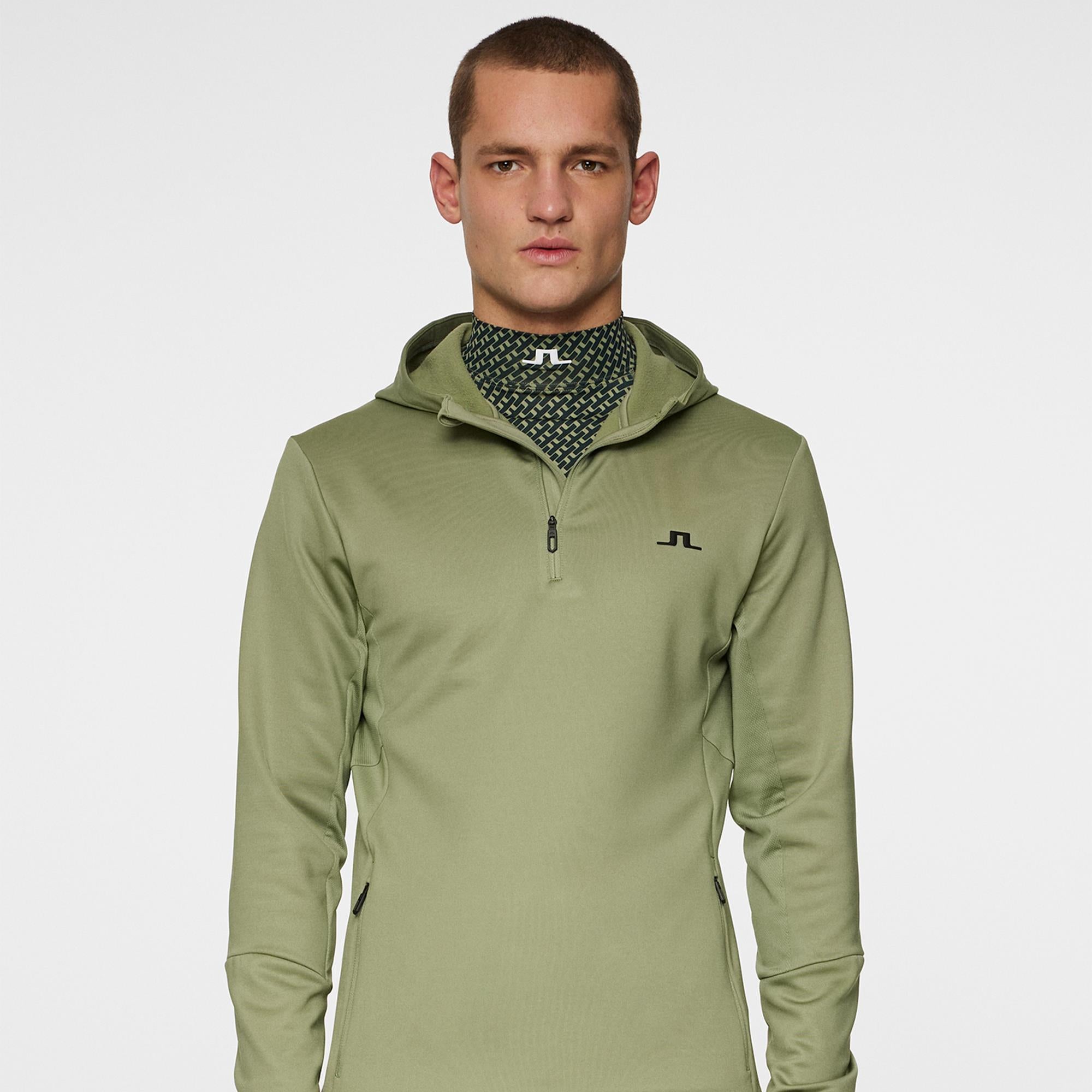 J Lindeberg Aerial Quarter Zip Mens Hoodie Oil Green